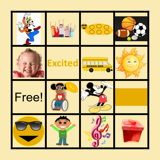 Excited Emotions Bingo Card