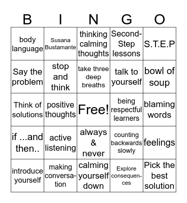Second Step Class Bingo Card