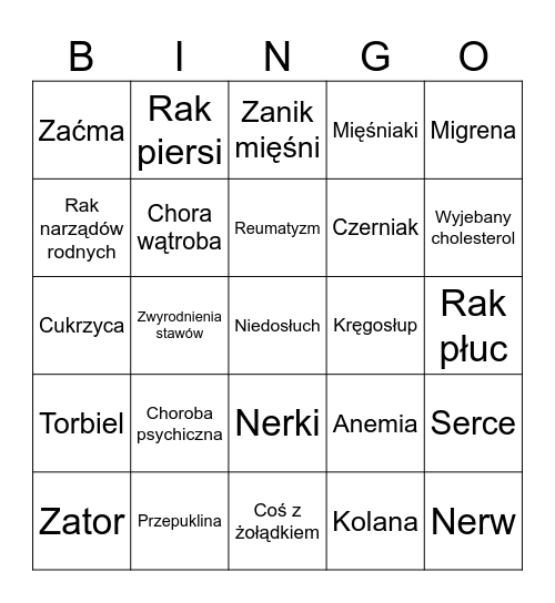 Choróbki Bingo Card