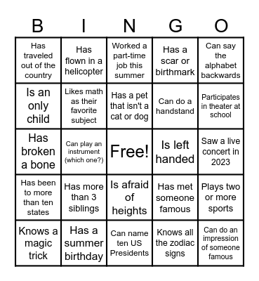 Find Someone Who... Bingo Card
