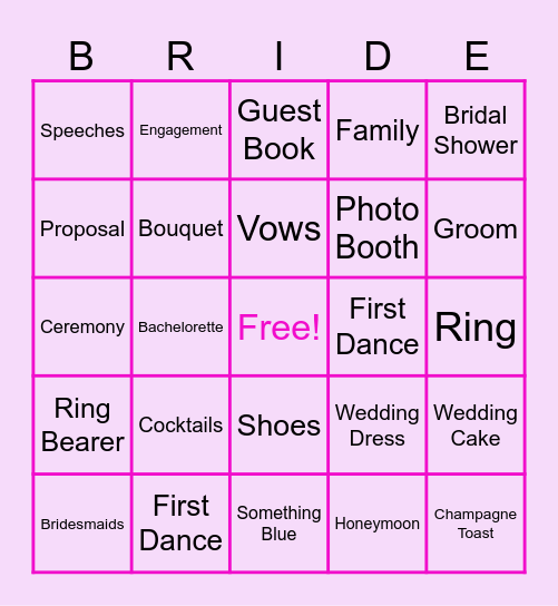 Bridal Shower BINGO Card