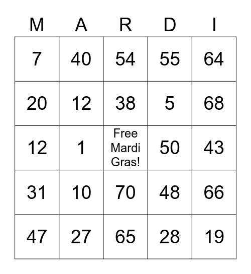 Mardi Gras! Bingo Card