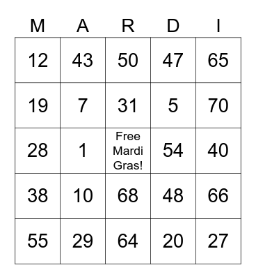 Mardi Gras! Bingo Card