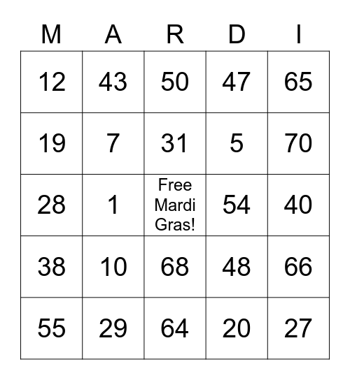 Mardi Gras! Bingo Card