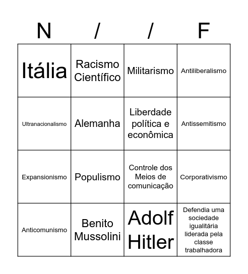 Ideias Nazi-Fascistas Bingo Card