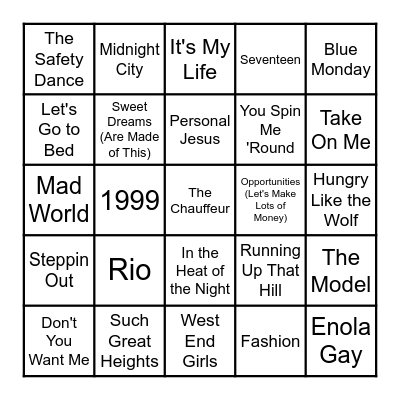 Synthpop 3D: Game Over Bingo Card