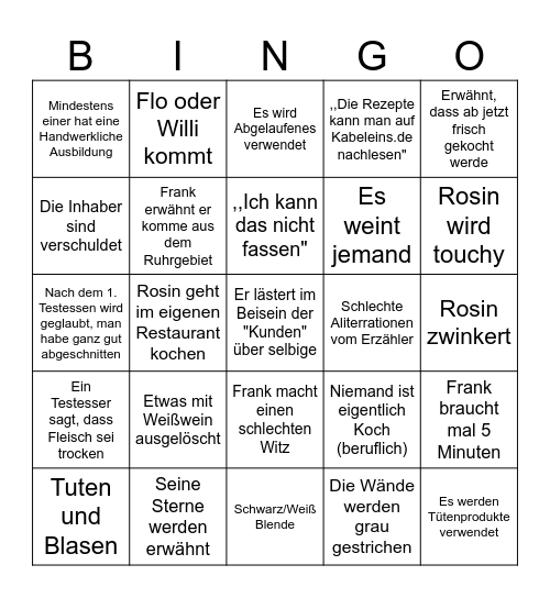 Frank Rosin Bingo Card