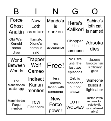 Ahsoka Series Bingo Card