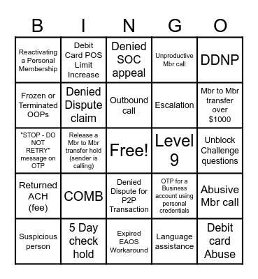 Call Bingo Card