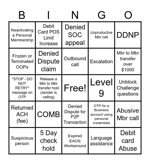 Call Bingo Card