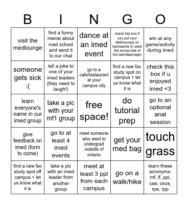 iMed 2023 Bingo Card