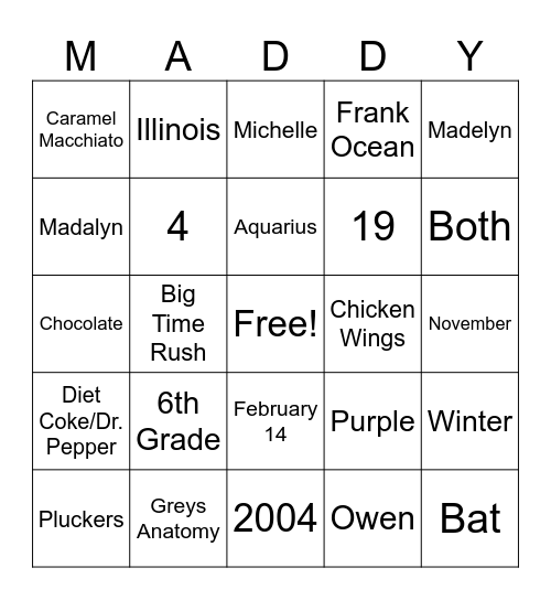Mad Dawg's Extravagant Bingo Card