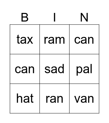 spelling mon 31/7 Bingo Card