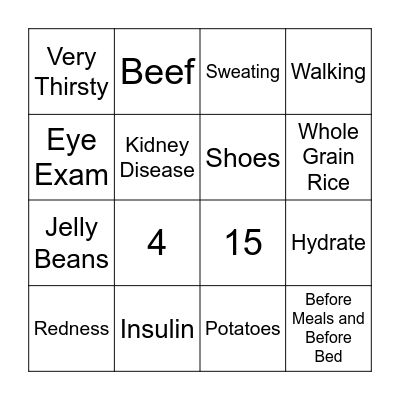 Diabetes Bingo Card