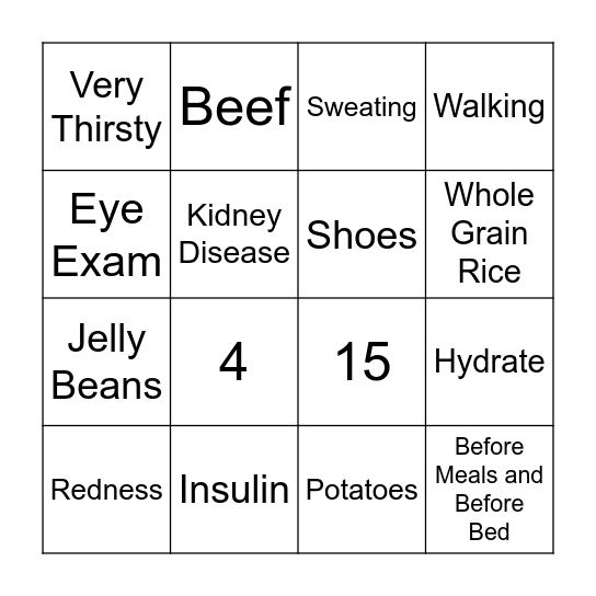 Diabetes Bingo Card