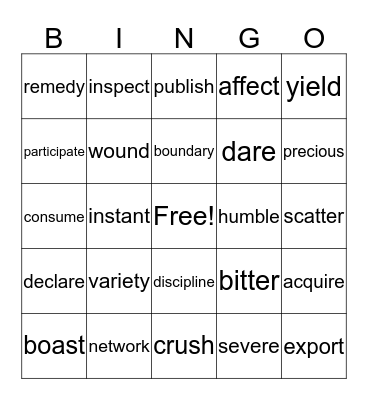 Academic Vocabulary Bingo Card