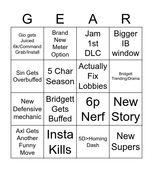 GGST Season 3 Predictions Bingo Card