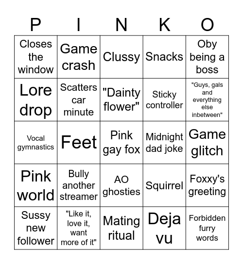 Foxxyboingo Bingo Card