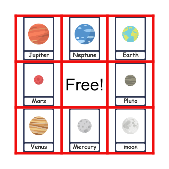 Planets Bingo Card