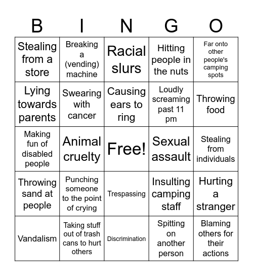 Annoying children Bingo Card