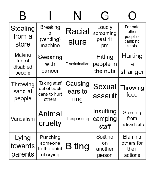 Annoying children Bingo Card