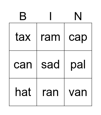 Spelling Bingo Card