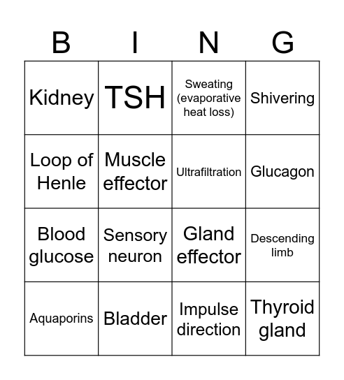 11 Biology (Unit 2 - Topic 1) Bingo Card