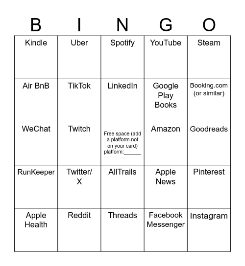 Platform Bingo Card