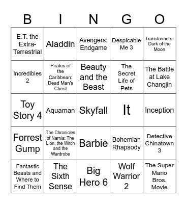 Movies Bingo Card