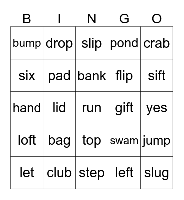 Phonics 3 Unit 1 Bingo Card
