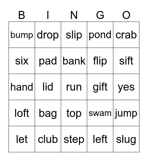 Phonics 3 Unit 1 Bingo Card
