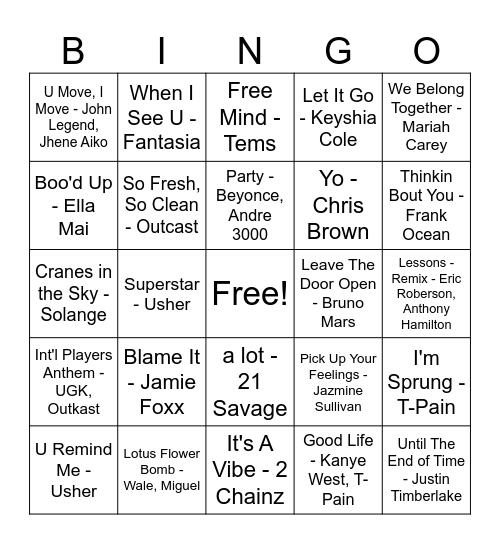 2000's Hip Hop & R&B Bingo Card