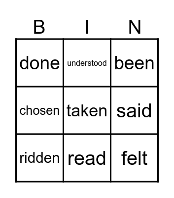 verbs in the past participle Bingo Card