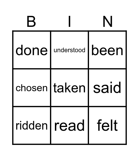 verbs in the past participle Bingo Card