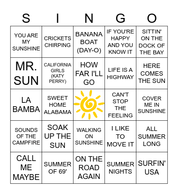 SUMMER SINGO! Bingo Card
