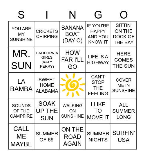 SUMMER SINGO! Bingo Card