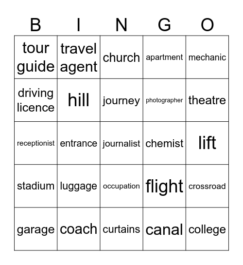 KET vocabulary Bingo Card