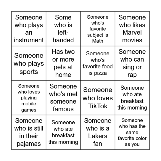 Human Bingo Card