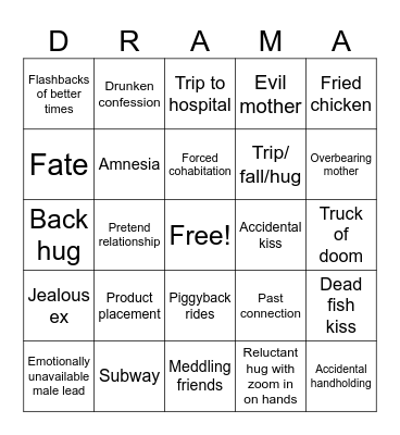 Jade's Drama Bingo Card