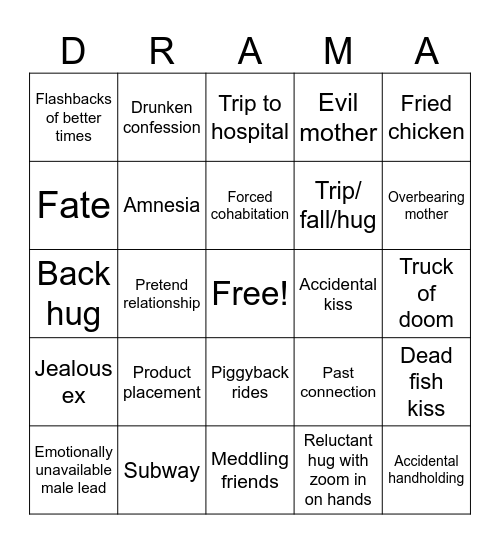 Jade's Drama Bingo Card