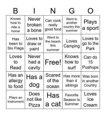 First Day of School Bingo Card