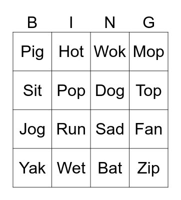 CVC Bingo Card