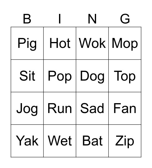CVC Bingo Card