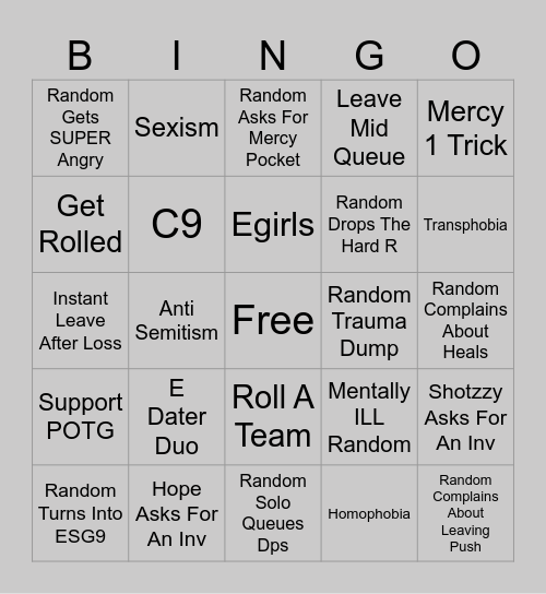 Overwatch Qp Experience Bingo Card