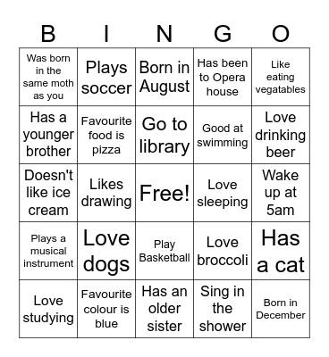 Ice breaker Bingo Card