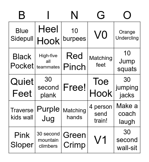 Bouldering Bingo! Bingo Card