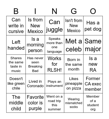 Ice Breaker Bingo Card