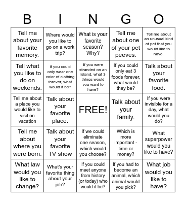 Conversation BINGO! Bingo Card