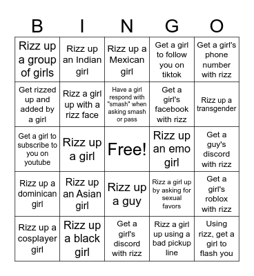 Omegle Rizz Bingo Card