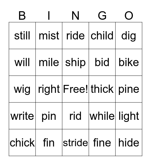 Long and Short i Bingo Card